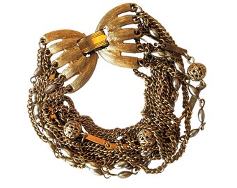 Vintage Gold Tone 15 Strand Multi Chain Bracelet