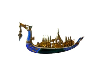 Vintage Siam Sterling Silver & Enamel Dragon Ship Boat Brooch Pin