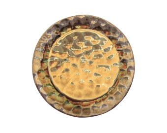 Modernist Round Sterling Silver & Vermiel Hammered Texture Pendant