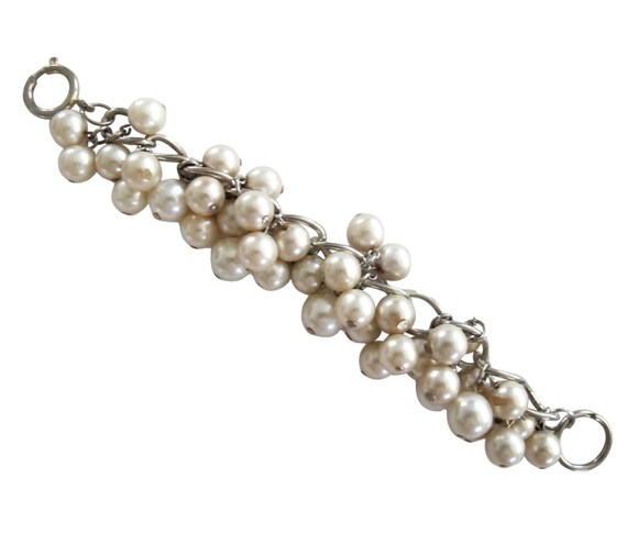 Vintage Silver Tone & Faux Pearl Charms Cha Cha Bracelet - Etsy display picture 1