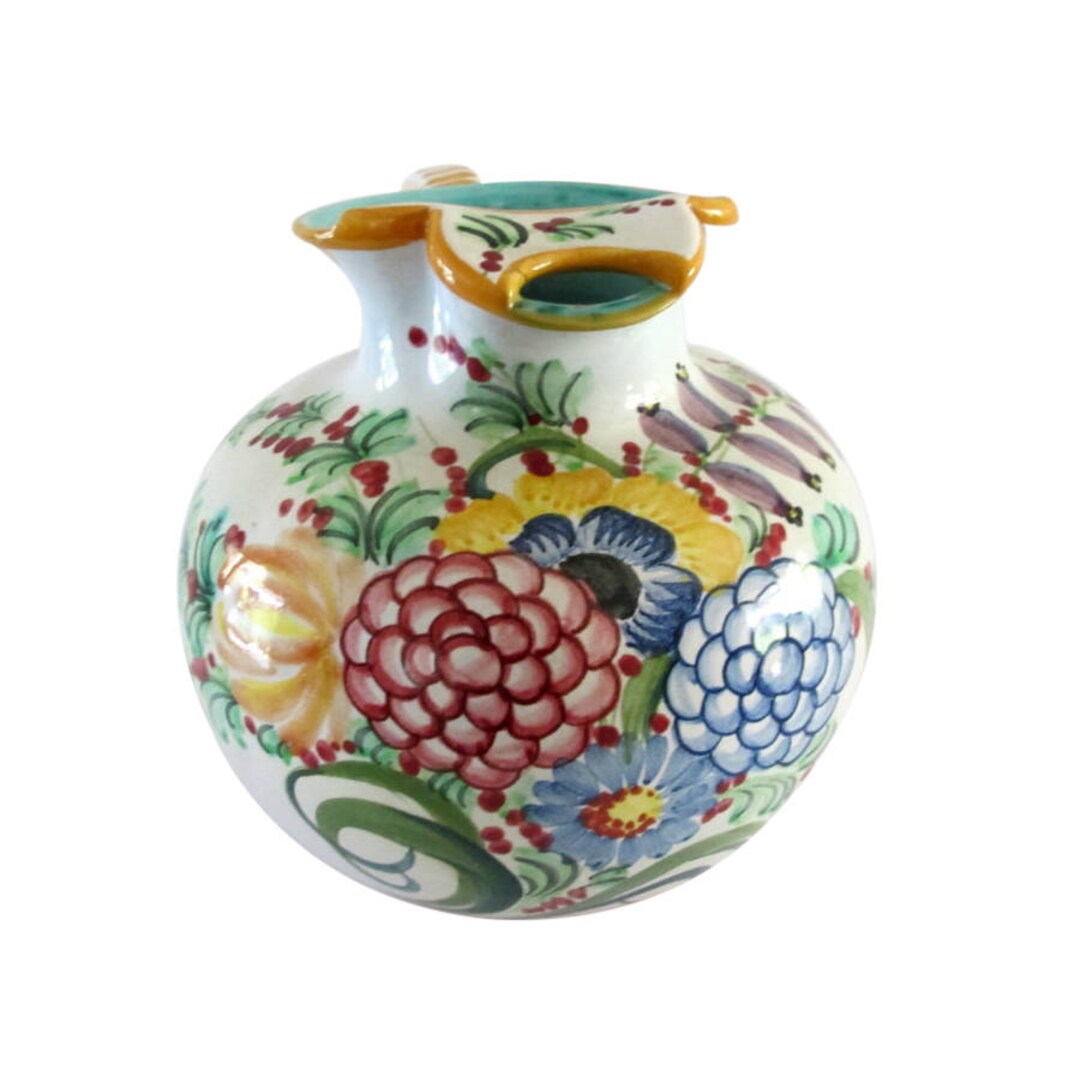 Vintage Hand Painted Italian Pottery Pitcher With Floral Design - Etsy