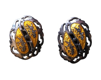 Vintage Siam Sterling Silver & Marigold Yellow Enamel Earring Clips