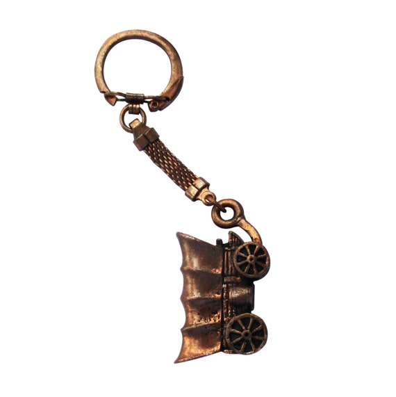 Vintage Solid Copper Figural Covered Wagon Key Ri… - image 2