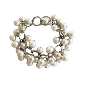 Vintage Silver Tone & Faux Pearl Charms Cha Cha Bracelet