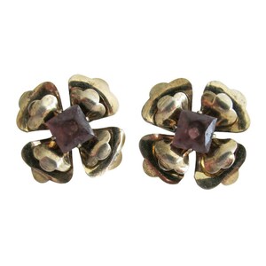 Vintage Sterling Silver Gold Washed Screw Back Earrings with Purple Stones