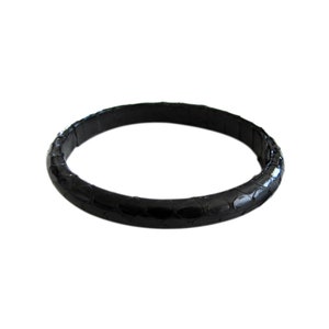 May include: A black leather bracelet with a snakeskin pattern.