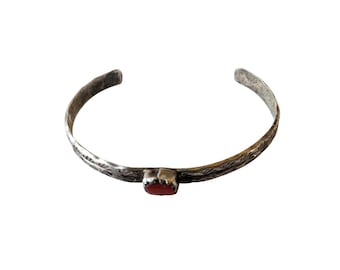Vintage Native American Sterling Silver & Red Coral Baby's Cuff Bracelet
