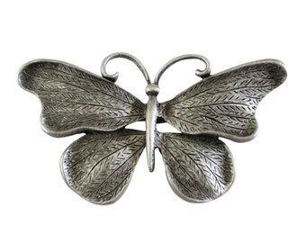 JJ Large Pewter Figural Butterfly Moth Brooch Pin