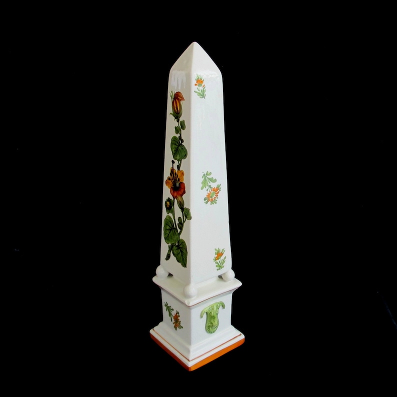 Italian Hand Painted Art Pottery Majolica Obelisk