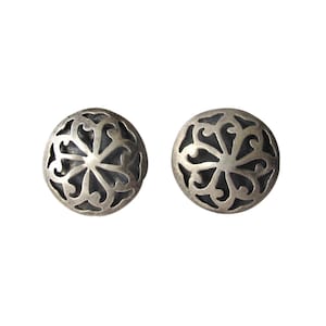 Vintage Round Reticulated Sterling Silver Screw Back Earrings