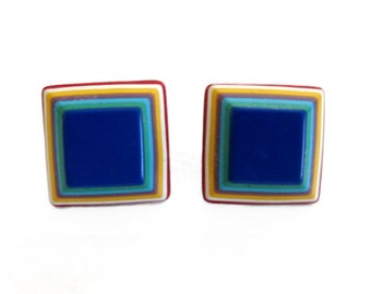 Vintage Multi-Colored Layered Plastic Stud Earrings