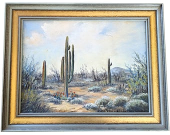 Vintage Framed Desert Landscape Painting by L. Bretz
