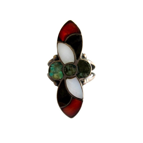 Vintage Sterling Silver Zuni Inlay Knuckle Ring size 5 3/4