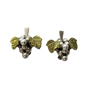 Vintage Taxco Mexican Sterling Silver Figural Grape Cluster Bunch Earring Clips
