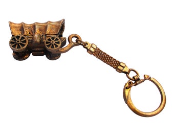 Vintage Solid Copper Figural Covered Wagon Key Ring