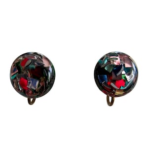 Vintage Confetti Lucite Screw Back Earrings image 1