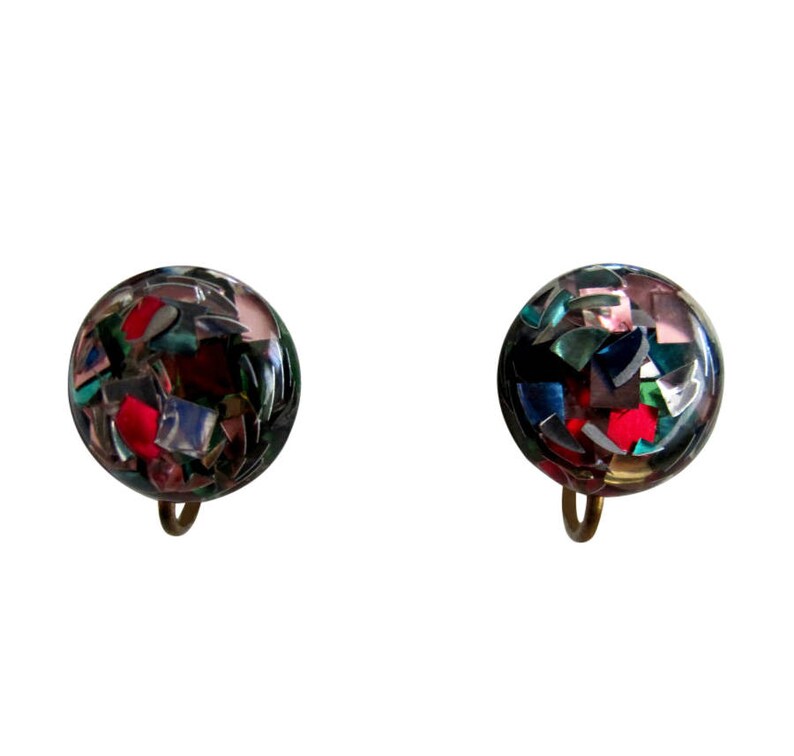 Vintage Confetti Lucite Screw Back Earrings image 1