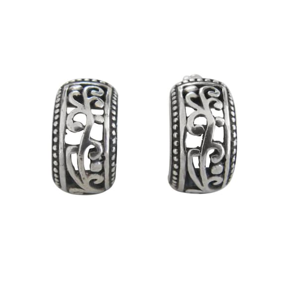 Sterling Silver Openwork Half Hoop Earrings