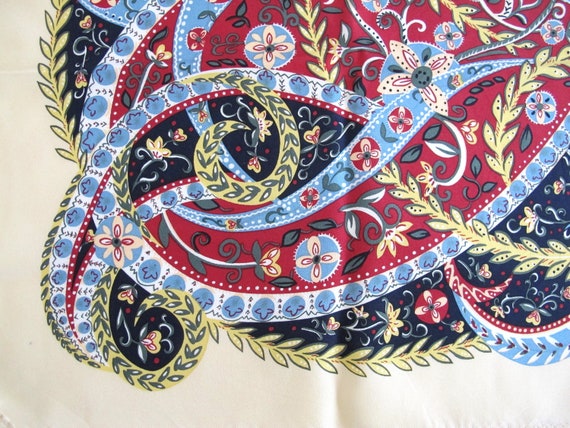 Vintage Silk Scarf Square with Bold Paisley Design  26