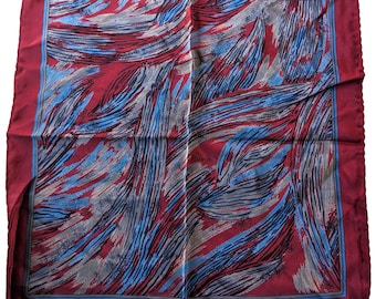 Quality Silk Pocket Square Scarf  -  Russet Red, Blue, Black & Gray 13"