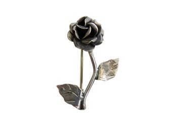 Sterling Silver Figural Rose Flower Brooch Pin