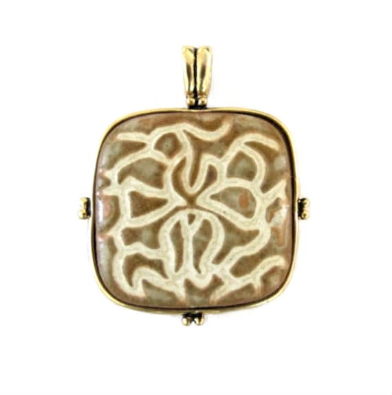 Gold Tone & Ceramic Art Tile Pendant Charm - image 1