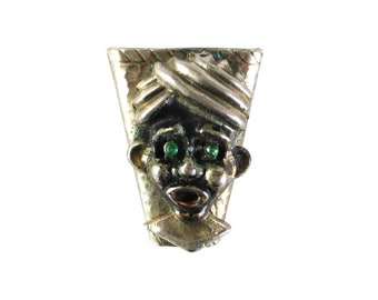 Vintage Silver Tone & Rhinestone Indian Swami Scarf Slide or Bolo Tie Clasp