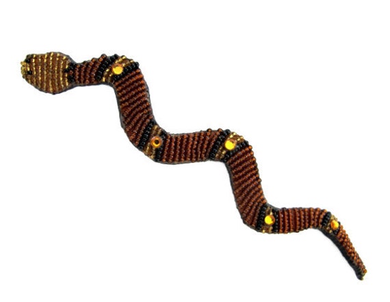 Vintage Mary B Hetz Beaded Snake Serpent Brooch P… - image 1