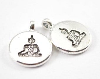 10 Silver Lotus Pose Yoga Charms - Antique Silver - Diameter - Double Sided - Bulk - Wholesale - Bracelet Charms - B37