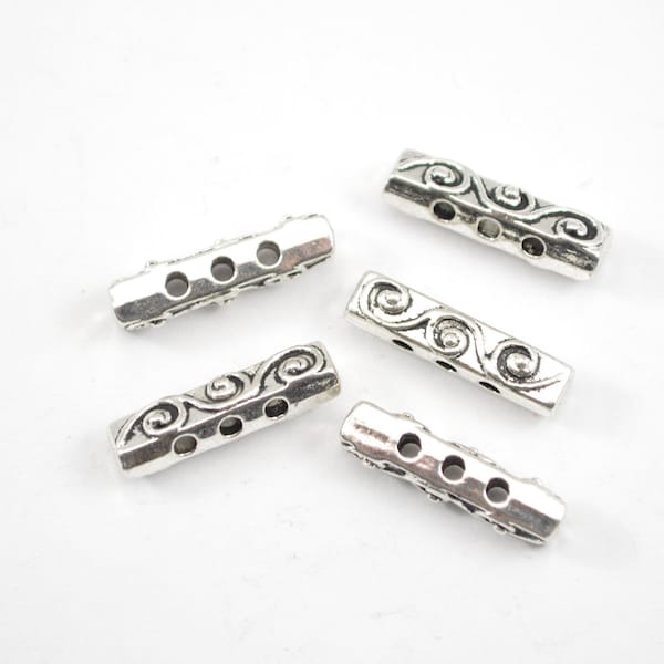 3pcs - 18mm x 5mm Silver Plated Spiral Three Hole Spacer Bars - Jewelry Supplier b29