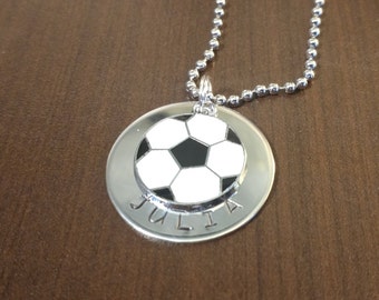 Personalized soccer necklace, soccer gift, team gift, girl's soccer, soccer ball, hand stamped, name necklace, custom stamped, personalized