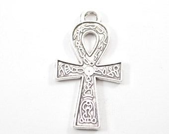 BULK 20 Cross Ankh pendants antique silver tone C21
