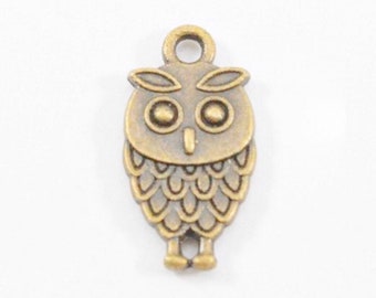 10 pcs of Antique Bronze Lovely Owl Charm Pendants 45x52mm --J20746