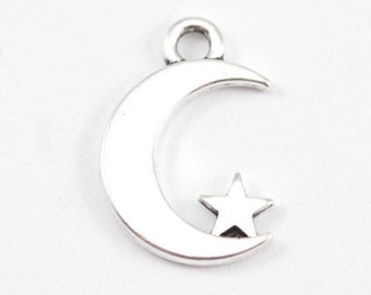 up to 20 pcs Antique Silver 10X17mm CM1493S Crescent Moon Star pendant beads Moon Star Charms