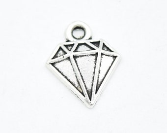 Silver Diamond Charms, 10pcs, 16mm x 13mm, B32