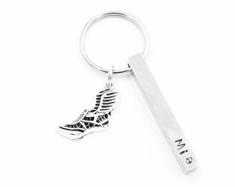 Track and Field keychain - hand stamped - name keychain bar keychain - key chain personalized track team gift, b63