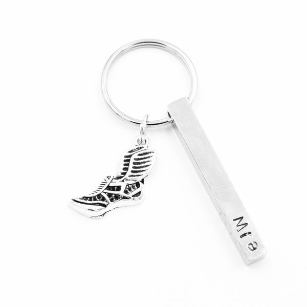 Track and Field keychain - hand stamped - name keychain bar keychain - key chain personalized track team gift, b63