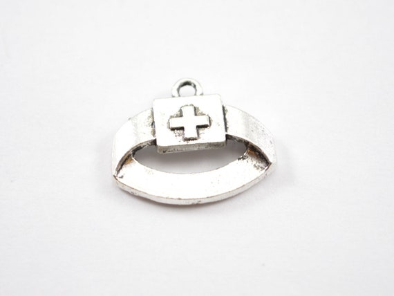 3 Silver Nursing Cap Charms, 20mm x 17mm - # - Medical Cap - Bracelet  Charms - Bulk Charms Wholesale - B2