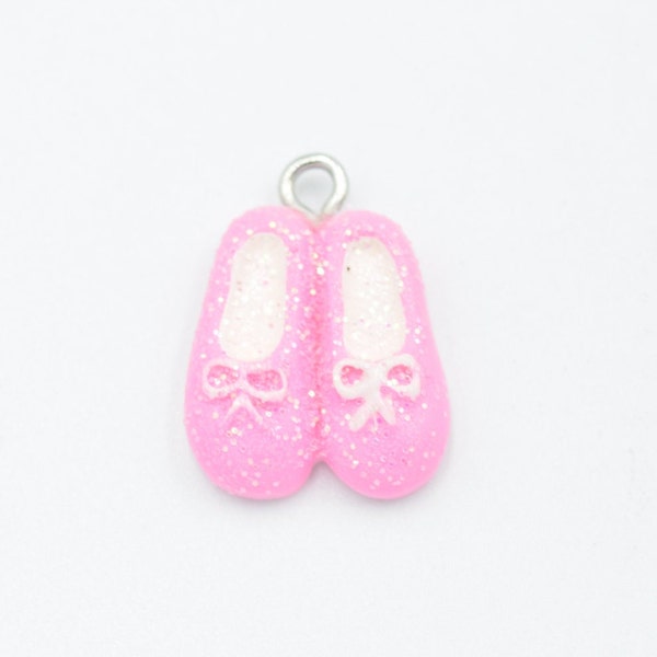 Pink Resin Ballet Slipper Charm, 10pcs - 21mm x 16mm - Bracelet Charms - Enamel - Bulk - Wholesale - ba26