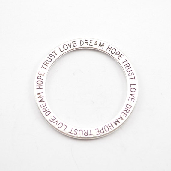 Silver Trust Love Dream Hope Charms Round Connector 37mm 