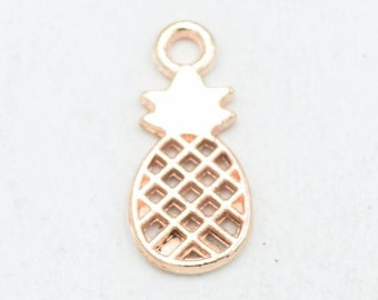 10 Rose Gold Tone Pineapple Charms, 21mm x 10mm, SHIPS FROM USA, Gold Charm for Bracelet, Charm for Necklace, Charm in Bulk  ba21