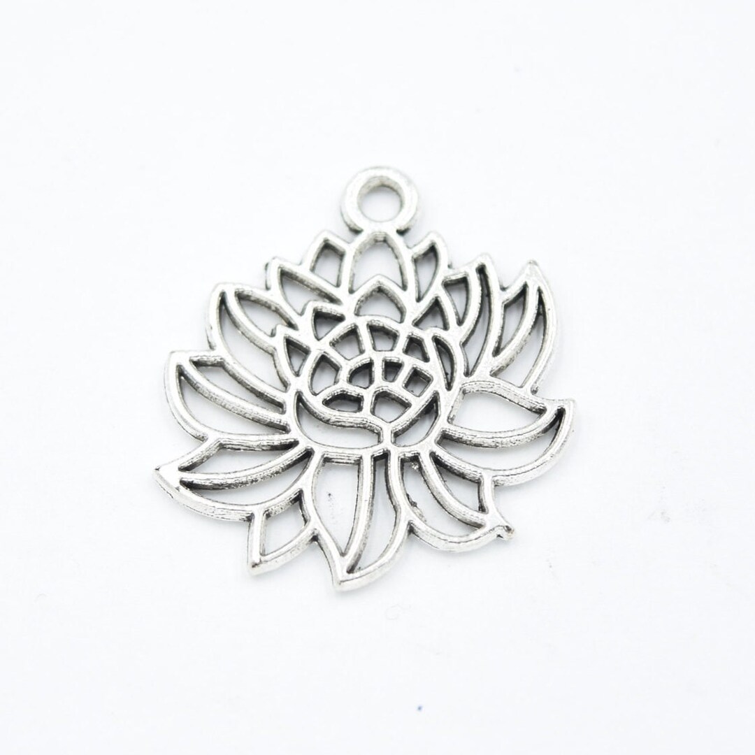 10 Silver Lotus Flower Charms 23mm X 21mm Bracelet Charm Necklace Charm