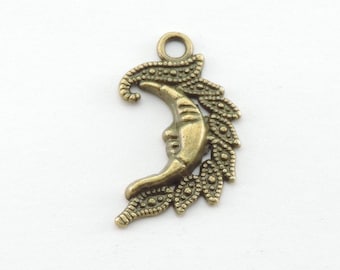 Bronze Moon Charms, 1pcs, 27mm x 16mm, Antique Silver Ba12