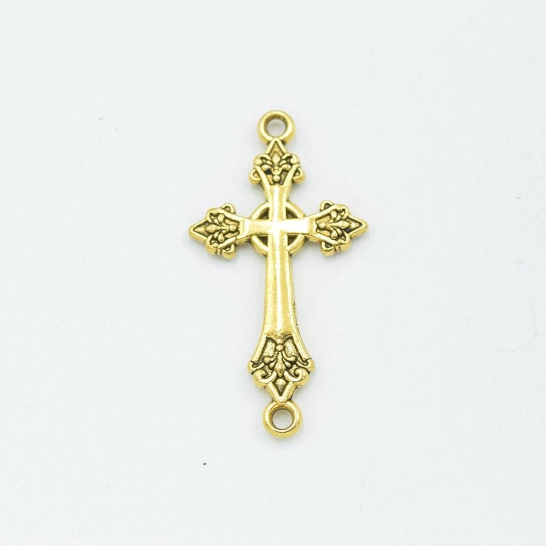 17mm Small Ornate Cross Charms, Antique Silver, Pack of 10 - Golden Age  Beads