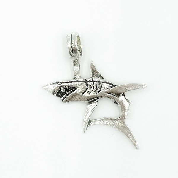 Large Silver Shark Pendant, Shark Charm, 40mm x 33mm, 4 PCs, B66