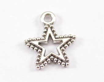 10 Silver Star Charms - 15mm x 18mm Antique Silver Necklace Charm in Bulk Bracelet Charm - d134