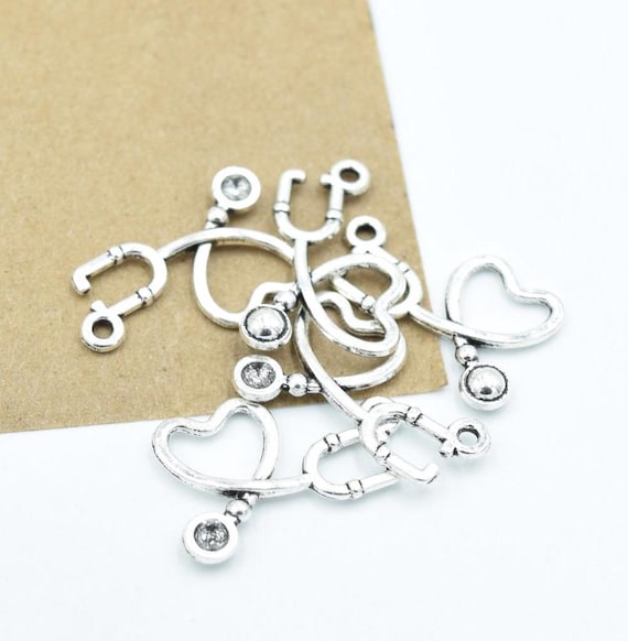 10pcs 14mm X 21mm Silver Stethoscope Heart Charms etsy Medical Bracelet Charms Bulk Charms Wholesale Ba38 Etsy
