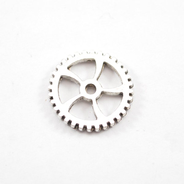 Silver Gear Charm Antique Silver 8pcs - 18mm Diameter - Steampunk Bracelet Charms - Necklace Charm in Bulk - Wholesale - DIY jewelry - Ba27