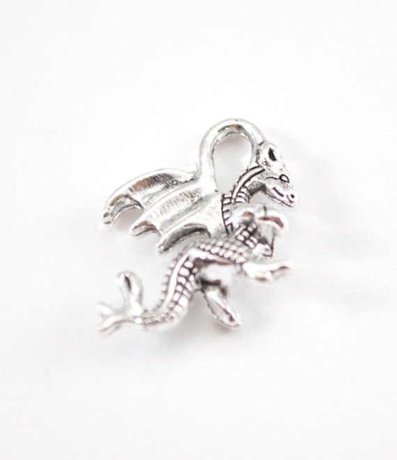 BULK 50 Dragon charms antique silver tone A437