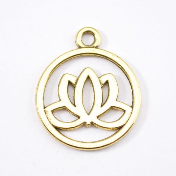 10 Gold Lotus Charms - 20mm x 24mm - Gold Tone Bracelet Charm Necklace Charm in bulk charm bulk pendant outline Yoga - d150